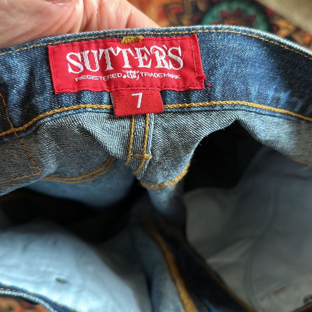 Sutters Copper Riveted Jeans Juniors size 7 cotton denim cropped dark wash - Picture 8 of 9